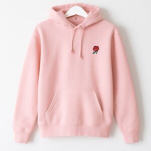 Artist Union- Pink Hoodie with Rose Embroidery